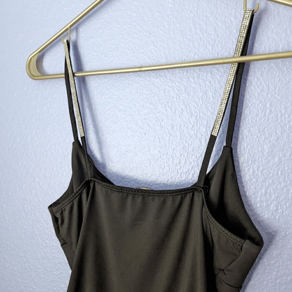 Women's Iris Bodysuit Sleeveless Black Silver Sequined Straps Small Button EUC - Picture 3 of 10